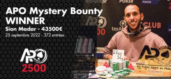 Poker : APO 2500 : 3 jours de bataille et Sion Madar s'empare du Mystery Bounty ! 
