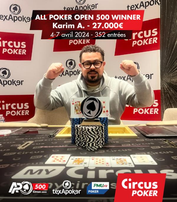 Poker : CLUB CIRCUS : Karim Abidi remporte l'APO 500 !