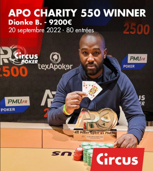 Poker : Festival APO 2500 : Ba Dionke vainqueur du Charity 550 € et top départ du Mystery Bounty !  